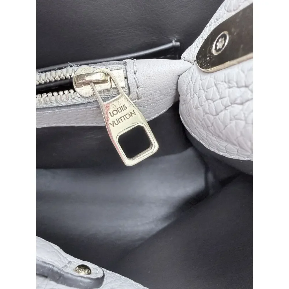 Authentic Louis Vuitton Capucines MM Gray Taurillon Leather Gold Hardware Bag